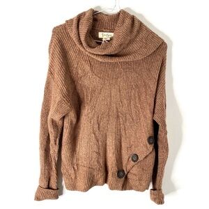 Jessica Simpson Neutral Brown Ribbed Knit Turtleneck Sweater Side Button NWT